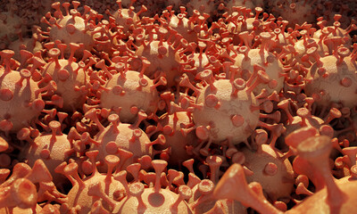 3d render illustration of a large coronavirus pile