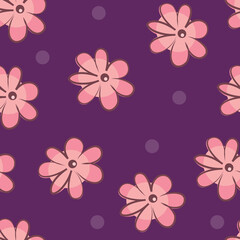 Vector cartoon flowers on a dark background in seamless pattern