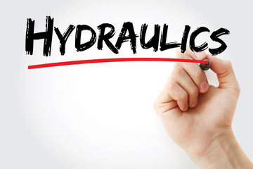 Hydraulics text with marker, concept background