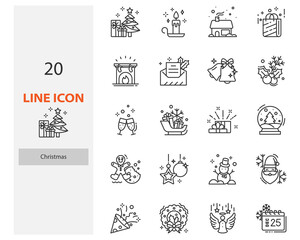 set of christmas thin line icons, winter event
