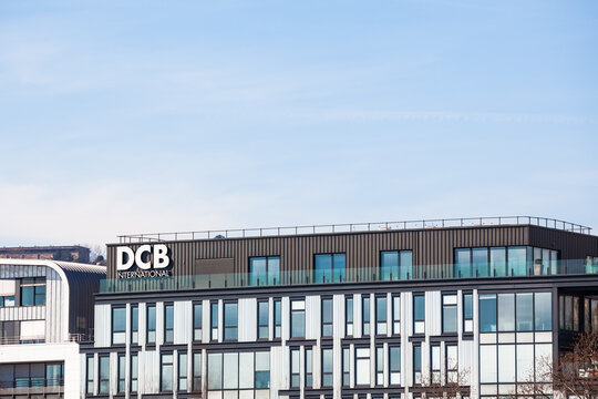 DCB International brand logo on its office in Lyon