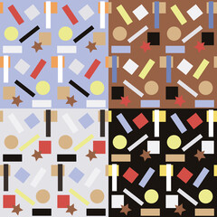 Set of 4 seamless background image of vintage round geometry pattern.