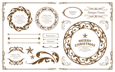 クリスマスのフレームセット、リースのデザイン、オーナメントや装飾デザイン