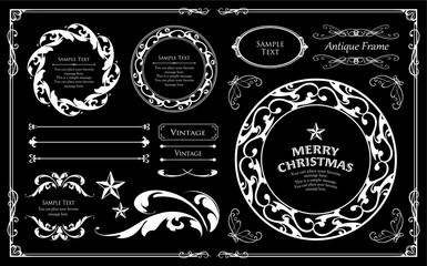 クリスマスのフレームセット、リースのデザイン、オーナメントや装飾デザイン