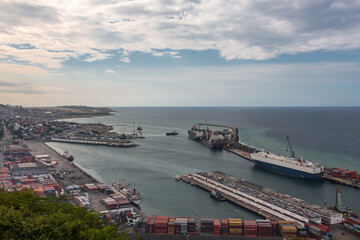 cargo ship in port, la guaira venezuela