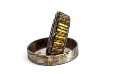 front wheel bearing is damaged. isolated on white background