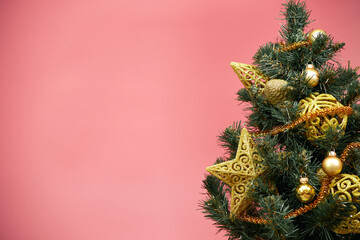 Christmas background, card, Christmas tree on pink background