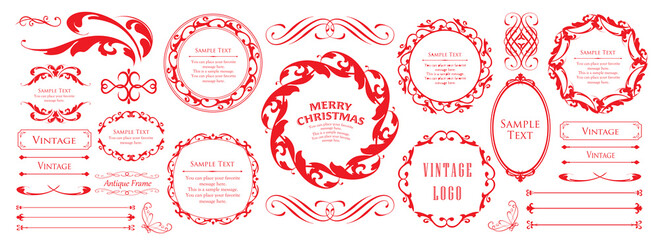 クリスマスのフレームセット、リースのデザイン、オーナメントや装飾デザイン