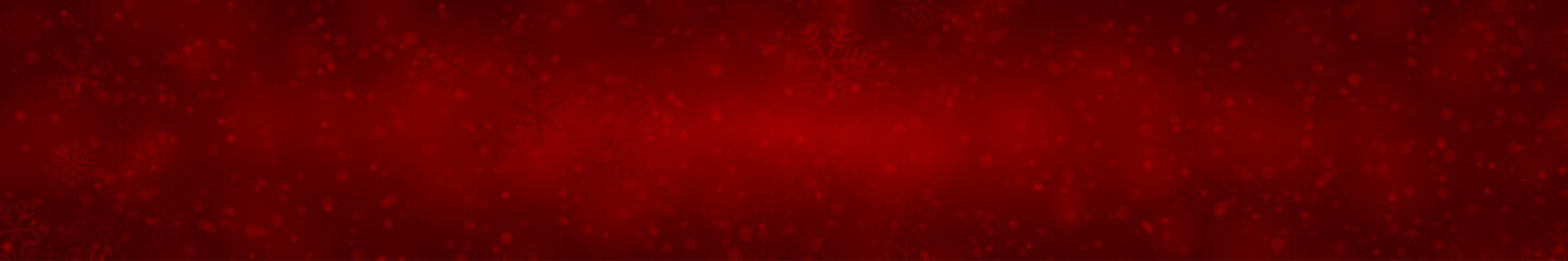 Christmas banner of snowflakes of different shapes, sizes and transparency on red background