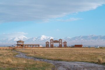 landscape in the country with snow moutain