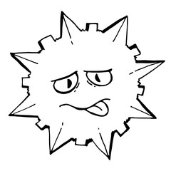 A cartoon character of an alien virus bacterium with a protruding tongue and a confused face. Vector illustration