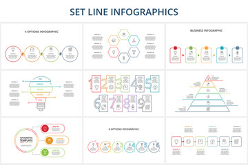 Set Line Infographics. Templates for growth chart, graph, presentation, chart. Business startup concept