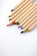 Color pencils isolated on white background with copy space