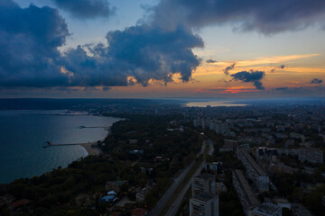 Aerial view of Varna at sunset