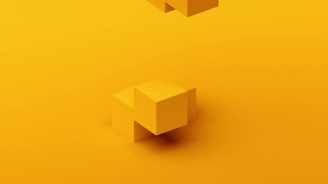 Abstract 3d render, yellow geometric background with cubes, modern animation, motion design, 4k seamless looped video