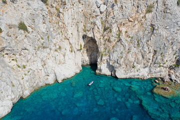 Aerial view of a marine cave Bozburun Peninsula Marmaris Turkey.
