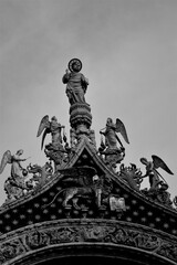 Obraz premium Venice, Italy, December 28, 2018 evocative black and white image of the Lion of the Basilica of San Marco, detail