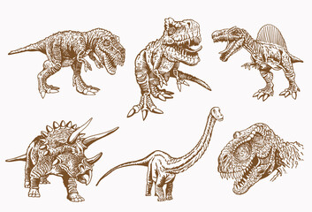 Sepia set of dinosaurs, retro background, vector illustratio © Vita