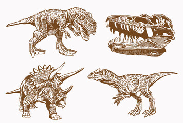 Sepia set of dinosaurs, retro background, vector illustratio © Vita