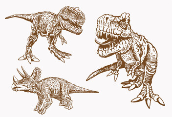 Sepia set of dinosaurs, retro background, vector illustratio © Vita