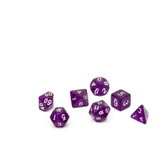 Set of purple Dungeons and Dragons board role playing dice, D20 Polygon Isolated on White #2