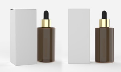 Obraz premium Amber tincture dropper bottle with box isolated white background.3d illustration