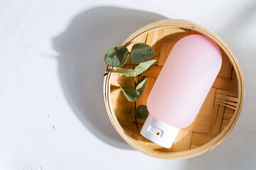 Bottles mockup with cosmetics natural cream or cleaning lotion.