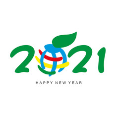 Obraz premium Happy New Year 2021 colorful earth go green save our planet 2021 green white logo icon
