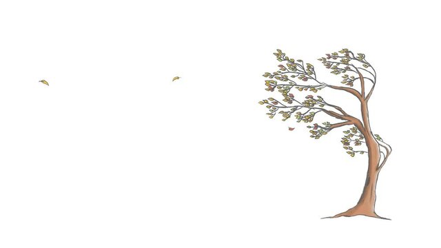Hand drawn loop animation of a tree on a windy day. Including alpha matte.
