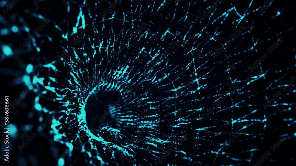 Poster computer generated blue gaseous shape from particles with depth of field. 3d rendering of abstract g