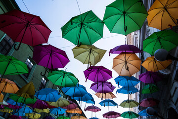 Obraz premium Colorful umbrellas, Alba Iulia street in Timisoara, Romania.