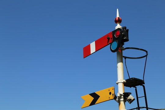 The disused train signal at Penmaenpool, Gwynedd, Wales, UK.