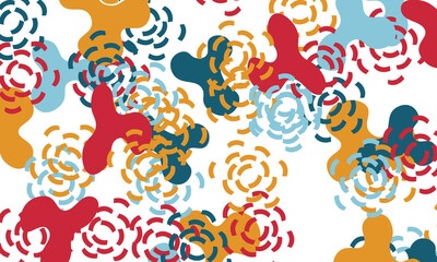 Abstract yellow, blue, red and green chaotic forms style background.