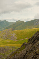 Yr Wyddfa - Snowdon mountain range with a mountain train. Snowdonia National Park. Wales. UK.