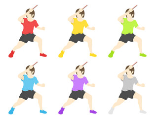 女性の卓球選手のイラストセット