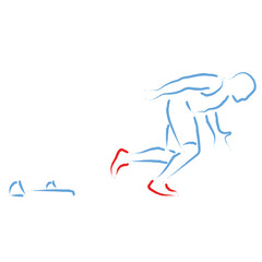 Stylized vector illustration with athlete sprinting at the starting blocks