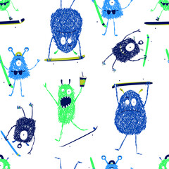 skateboarding vector cute monster prints © athyra