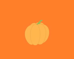 Simple pumpkin drawing on orange background, vector illustration