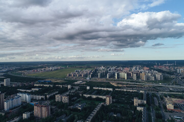 Naklejka premium Aerial Townscape of Saint Petersburg City. Kalininsky District
