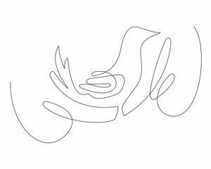 Vector illustration of isolated one continuous line design bird on the white background