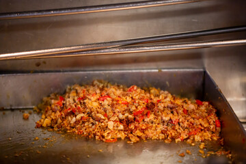 front view Turkish street food kokorec