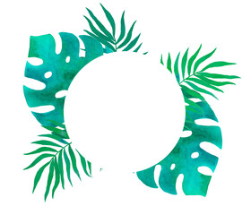 Obraz premium Frame with watercolor tropical leaves with place for text