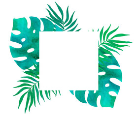 Frame with watercolor tropical leaves with place for text