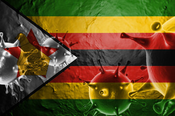 VIRUS WITH Zimbabwe FLAG, CORONA VIRUS, Flu coronavirus floating, micro view, pandemic virus infection, asian flu, covid, covid19, covid-19 3D RENDER.