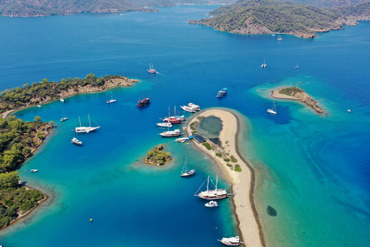 Aerial view of Yassıca Islands of Gocek Fethiye Turkey. © anemone