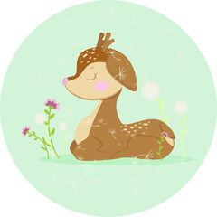 cute fawn in dandelion flowers
