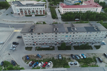 Aerial Townscape of Kirovsk Town located in Northwestern Russia on the Kola Peninsula