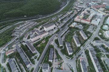 Aerial Townscape of Kirovsk Town located in Northwestern Russia on the Kola Peninsula