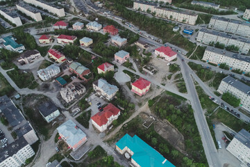 Aerial Townscape of Kirovsk Town located in Northwestern Russia on the Kola Peninsula