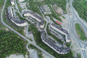 Aerial Townscape of Kirovsk Town located in Northwestern Russia on the Kola Peninsula
